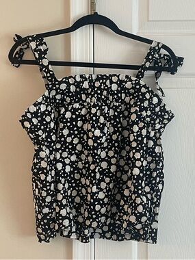 LOFT Black and White Floral Tie-Strap Camisole